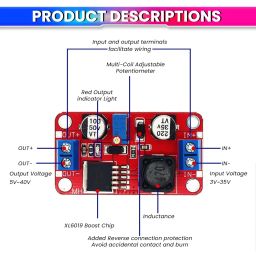 amiciSolar DC-DC Boost, XL6019 Adjustable Step-Up Power Supply Module – Input 3V-35V, Output 5V-40V up to 5A image 2