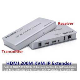 VOOCME HDMI USB KVM Extender Up to 200M,KVM IP Extender RJ45 IP Network, Single cat5e/6/7 200M HDMI KVM Over IP Extender Full HD 1080P. (SILVER) image 2