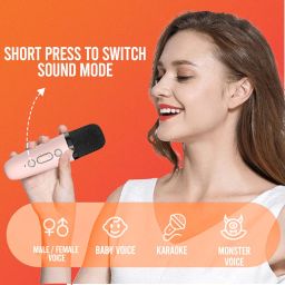 Audio Array AM-W18 Wireless Karaoke Speaker with Microphone | Portable Bluetooth Speaker for Singing & Gifting with Voice Changer | Upto 8+ Hours of Playback | Bluetooth v5.3, SD Card & AUX in (Pink) image 5