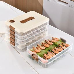 Jukmen 4-Layer Food Storage Container Refrigerator Organizer Bin Dumpling Storage Box Cookie Storage Container Dumpling Box, Gyoza Container, Cookie Storage Containers, Good Sealing, Time Recoder image 2