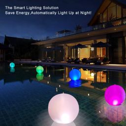 Rukars Floating Ball Pool Light Solar Powered 4 PCS, 14 Inch Inflatable Hangable IP68 Waterproof Rechargeable Color Changing Led Glow Globe Pool image 1