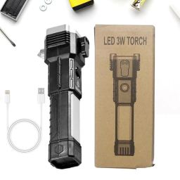 DEVHEART 3W Rechargeable Portable Torch LED Flashlight Long Distance Beam Range with Hammer,Strong Magnets, WindowGlass & Seat Belt Cutter with Car Rescue Torch for Camping Hiking image 4