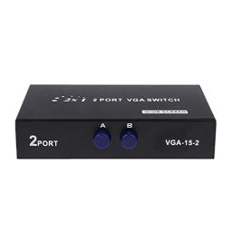 Terabyte 2 Port VGA Switch - 2 PC to Share 1 Monitor, 2 Monitor to Share 1 PC - Push Button Two Way VGA Video Switch - Black image 1