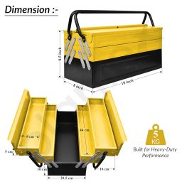 Plantex Tool Box for Home/Sturdy Tools Box With Large Capacity/Empty Tool Box/Tool Organizer for Carpenter, Garage, And Home Essential Tools - 5 Compartments - (Yellow & Black) - Metal image 2