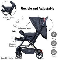 Little Pea Vista Baby Stroller with Reversible Handle bar,5 Point Safety Harness, Looking Window, Multi Level Recline & Adjustable footrest, Extendable Canopy, strollers for 0 to 5 years || Newbron Baby Stroller (Black) image 3
