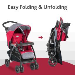 Chicco Cortina Cx Stroller & Pram with Adjustable Handle| 0-5 years|Craddle Effect Seat|One Hand fold & Self Standing|Linked Brakes & Shock-proof Wheels|Adjustable Canopy & Storage Basket (Red) image 5