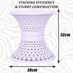 Kuber Industries Seating Stool | Plastic Mesh Damroo Stool | Both Sided Stool for Guestroom | Damroo Style Stool | Stool for Graden | Stool for Balcony | White image 1