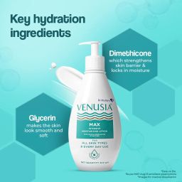 VENUSIA Max Moisturiser Lotion For Everyday Use for Dry Skin, Contains Shea Butter, Mango Butter, Aloe Butter & Cocoa Butter. Paraben Free & Non irritant formula, Dermat Recommended,300 g image 4