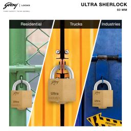 Godrej Locks I Ultra Sherlock 60mm I 3 Keys I Square Lock for Main Door I Gate Lock I Tool Box, Shutters, Shops & Offices I Blister Finish | 1 Year Warrenty image 2