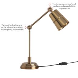 Study Desk Office Reading LED Table Lamp Brass Antique Finish With Adjustable Head And Body Pack Of 1 image 4