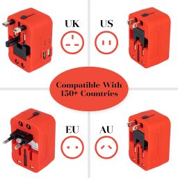 rts USB Universal Travel Adapter International All in One Worldwide Travel Multi Plug Converter Adapter, Wall Charger with Build in Dual USB Charger with Multi Type Power Outlet for US EU UK AUS Asia image 5