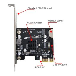 Cablecc 5Gbps Type-E USB 3.1 Front Panel Socket & USB 2.0 to PCI-E 1X Express Card VL805 Adapter for Motherboard image 5