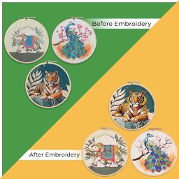 picknMAKE Combo of 3 Full DIY Hand Embroidery Kits for Beginners | Cross Stitch Kit for Adults & Kids | Pre-Printed Fabric Panels with Threads, Needles, Hoop, Sequins & Instruction Guide image 3
