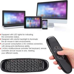 Tobo C120 RGB 7 Color Backlight Fly Air Mouse Wireless Backlit Keyboard G64 Rechargeable 2.4G Smart Remote Control for Android Tv Box Keyboard Accessories - Black-(TD-630KM-01) image 2