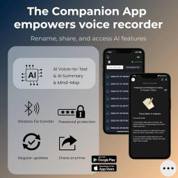 Digital Voice Recorder with APP for Voice-to-Text Transcription, GPT-4o Summary, Mind Mapping, Playback Support, Voice Activation, 64GB Aluminum Alloy Dictaphone, Space Gray – by FoCase Rec image 2
