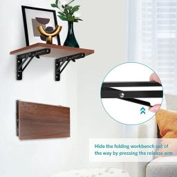 Folding Shelf Brackets Heavy Duty Metal Collapsible Shelf Bracket for Bench Table, Shelf Hinge Wall Mounted Space Saving DIY Bracket Wall Mounted Brackets (Folding Shelf Brackets 12INCH) image 5