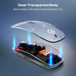 LAPCARE Trendy Plus Transparent Wireless and Bluetooth Rechargeable Mouse, USB Receiver,Desktop Lock Key & Copy-Paste Button, LED Battery Magic Silm for Office/PC/Mac/Laptop/Apple/ipad (Black) image 5