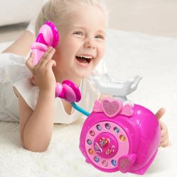 VGRASSP Classic Dial Receiver Simulation Telephone Toy for Kids - Rotating Number Dial with Calling Sound Effect - Storytelling Toy Phone Accompanied with Lights - Color As Per Stock image 1
