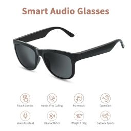 Smart Sunglasses Bluetooth, Audio Glasses for Men Women with Speaker & Mic, UV400 Polarized Lens, Open Ear Music, MFB Buttons Control Voice Assistant, up to 200 Hours of Standby（Black） image 1