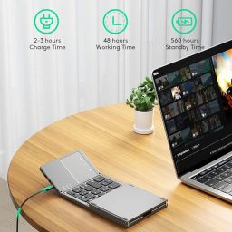 Samsers Ruhza Foldable Bluetooth Keyboard With Touchpad Portable Wireless Keyboard With Stand Holder, Rechargeable Full Size Ultra Slim Pocket Keyboard For Android Windows Ios Tablet & Laptop-Gray image 4