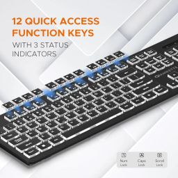 Amkette Wi-Key Backlit Wired Keyboard | White Backlit with Brightness Control | Laser-Etched Keys | 12 Multi-Media Keys | Plug and Play USB Connection | Compatible with PC/Mac/Laptop | 1 Year Warranty image 5