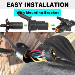 CXTM 7 Way Round RV Trailer Blade Wiring Harness Connector with Mounting Bracket, Trailer Side 7 Pin Adapter Plug+Vehicle Side 7 Way Blade Trailer Wiring Harness Connector for RV Boat image 2