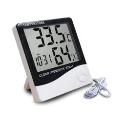SP Electron Measurement Room Temperature Device Meter Humidity Monitor HTC-1 Incubator with Rest Stand and Accurate Indoor LCD Thermometer Display & wall Mount Clock (white) image 1