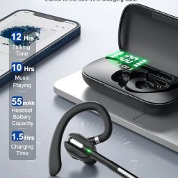 Bluetooth Headset V5.1,Wireless Headset With Battery Display Charging Case,Bluetooth Earpiece With Noise Canceling Mic For Driving,Office And Business,For Cell Phone And Pc-In Ear image 1