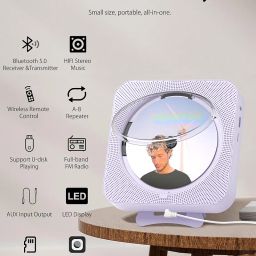 CD Player Portable Bluetooth Desktop CD Player for Home, Mini Cute CD Players for Kids, Built-in Dual Speakers and LED Display with Remote Control, Supports CD/FM Radio/USB/AUX/Timer/Repeat (Purple) image 1