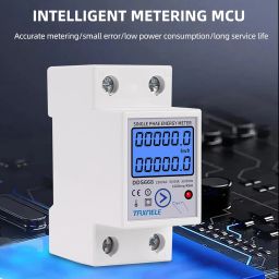 Single Phase Energy Meter on DIN Rail kWh Power Consumption Meter Wattmeter Voltage Current 80A AC 230V Voltmeter Ammeter LCD Reset Zero KWH image 4