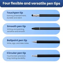 ZORBES® 4 in 1 Stylus Pen for Touch Screen Pad, with 4 Interchangeable Tips, Rubber Tips with 2 Size, Disc Tip, Fine Point, Metal Housing Design, Android Stylus Pen for Drawing, Noting, Jotting image 2