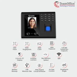 Team Office Touch-Less Face Attendance Device with Cloud Attendance Software (Face + Wi-Fi), Black image 4