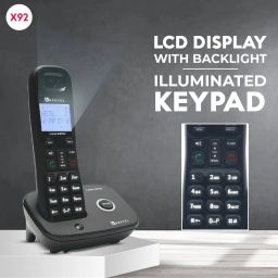 Beetel X92 2.4Ghz Cordless Landline,Dual Mode DTMF/FSK,1 Line 7 Segment LCD Display & Blue LED Backlit,Illuminated Keypad,2 Way Speaker Phone,6 Step Ringer Volume Control (Black)(X92) image 4