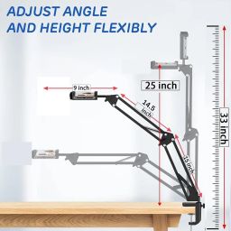 TARAVEE Adjustable Overhead Phone Holder with Long Arm | Mobile Stand for Video Recording, Streaming, Crafting, Cooking, and Office Use | Fits 4-7” Devices | Sturdy & Flexible Design (Black) image 1