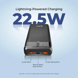 pTron Dynamo Surge 20000mAh 22.5W Fast Charging Power Bank, Supports VOOC/Wrap/Dash USB Charging, 20W PD Fast Charging, 3 Outputs, 1 Input & Multiple Layers of Protection (Black) image 1