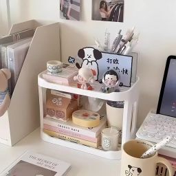 Hian 2-Layer Storage Rack | 28.2 x 16.3 x 20.5 cm, White,Pack of 1 | PP Plastic,Detachable Design | Saves Space & Keeps Essentials Within Reach | Ideal for Office,Kitchen,Bathroom,Vanity Accessories image 1