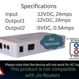 | FiGNUT | IN-FLEX-1205RDC | Flexi Mini UPS for Wi-Fi Router/Modem | Power Backup up to 5hours* | Rated 12V 2A | Dual outputs 12V & 5V | 7650 mAh (30.6Wh) | Li-ion Battery | image 1