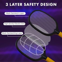 WEIRD WOLF 2 in 1 UV Light Mosquito Bat Racket Electric Fly Swatter with Base Stand, Lithium Battery, USB Type- C Charging, Warranty, Yellow/Black image 2