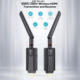 GR Deals 200M Wireless HDMI Extender Transmitter and Receiver, 1080p Video Extender, 200m Long Range HDMI Transmitter & Receiver Kit, Plug & Play for TV Box/PC/Laptop to Monitor. (Black) image 1