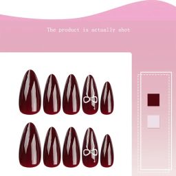 Nakhi 24 Reusable Artificial Fake Nail Set |Base maroon colour with White Bow Design Glossy Nails | Lightweight & Long Lasting| Quick Fix For Festivals & Special Occasions image 1
