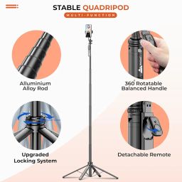 WeCool S7 Selfie Stick with tripod stand, 71 inches Ultra Long with Reinforced Quad Stand, 360° Rotatable Handle with Detachable Bluetooth Remote. Ultimate Stability for Vlogging with Cameras & GoPros image 1