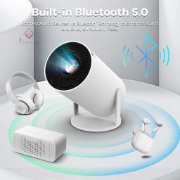 OLMARTT KITCHENWARE Projector with WiFi 6 and Bluetooth, 4K 1080P Support Portable Projector 180° Rotatable 130'' Screen Movie Projector Auto Keystone Compatible for Laptop, PC, Smartphone (offwhite) image 1
