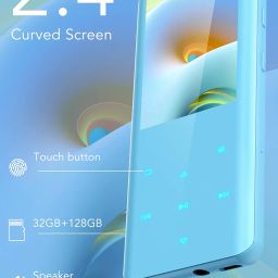 32GB MP3 Player with Bluetooth 5.0, AGPTEK 2.4" Curved Screen Portable Music Player with Speaker Lossless Sound with FM Radio, Voice Recorder, Supports up to 128GB, Blue image 2