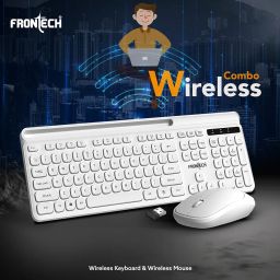 Frontech Wireless Keyboard & Mouse Combo Set | 2.4GHz USB Connectivity | 104 Keys | 3 Buttons | 1200 DPI Mouse | Compatible with PC/Laptop/Mac (KB-0030, White) image 1