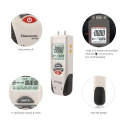 LABART Digital Manometer, HT-1890 with Certificate Dual Port Air Pressure Meter HVAC Gas Tester, 11 Selectable Measure Units Large LCD Display with Backlight, (Range-±2 PSI) with Certificate image 2