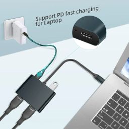 BLACK CROWN USB C to Dual HDMI Adapter 4K 60hz, 4 in 1 Type C to Dual HDMI, USB 3.0 Port, USB C PD Charge Compatible with M-AC OS, Windows, Android, USB C Device (Grey) image 2