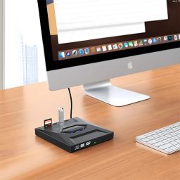 SPIN CART USB 3.0 & Type C External DVD Writer, CD/DVD ROM +/-RW CD Burner,Portable DVD Drive Player with SD Card Reader USB 3.0 USB C Hub for Laptop Mac Desktop PC image 5