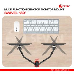 7SEVEN® Dual Monitor Arm Stand Suitable for 15" to 30" Desktop CPU Gaming Screen Display, Each Arm Support 8Kg Height Adjustable Desk C Clamps & Mounting Holes, Full Motion Tilt, Swivel Monitor Arms image 4