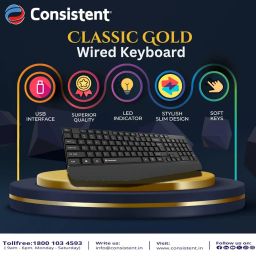 Consistent Classic Gold Wired Keyboard (SK102) with 2.4 GHz USB Receiver, 10m Working Range, 12 Shortcut Keys, Adjustable DPI(Black) image 2