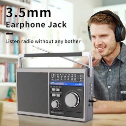 Portable Shortwave Radio, AM FM SW Transistor Radio with Best Reception, Battery Operated or AC Power, Big Speaker, Bluetooth Connection, Earphone Jack USB TF Card AUX Input, for Senior(Gray) image 2